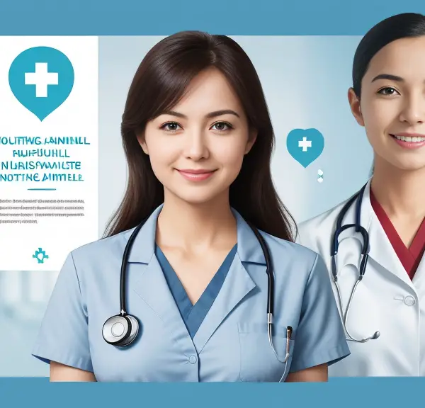A nurse standing confidently in her uniform, with elements that represent her unique skills and qualities. This could include symbols like a stethoscope for clinical expertise, a book for knowledge, a heart for compassion, and a globe for global health awareness. The background could be a collage of positive patient reviews, awards, and certificates, symbolizing her reputation and personal brand in the nursing field.
