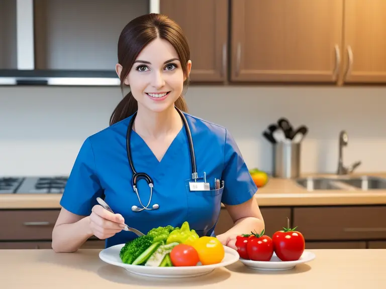 A nurse is holding a plate of nutritious vegetables.