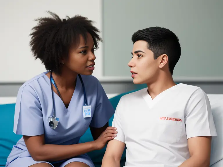 A nurse talking to a patient.