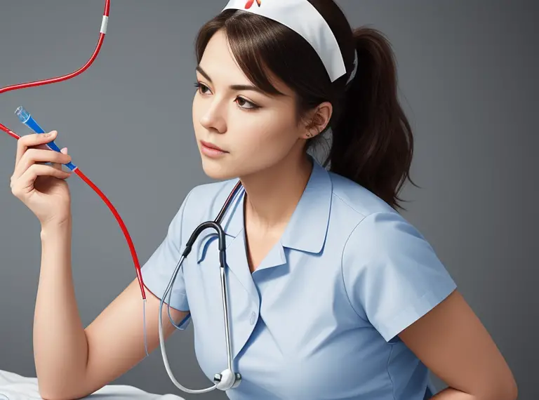 A nurse is holding a stethoscope while placing central lines.