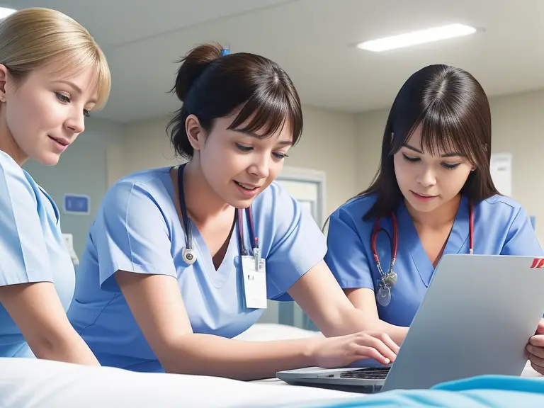 Three nurses working on a laptop in a hospital bed discussing if a new grad nurse can work in the ICU.