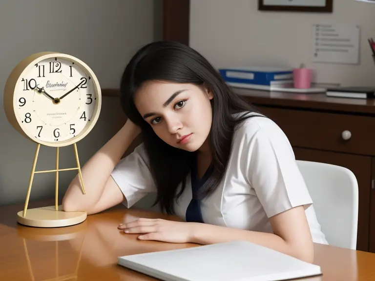 A young woman sitting at a desk with a clock, wondering how long the NCLEX RN Exam is.