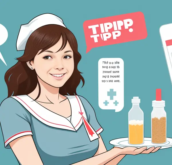 An illustration of a nurse holding a tray of medicine, focusing on the topic of tipping IV nurses.
