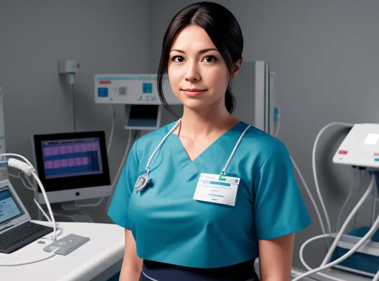 A nurse standing in front of medical equipment in the Cath Lab.