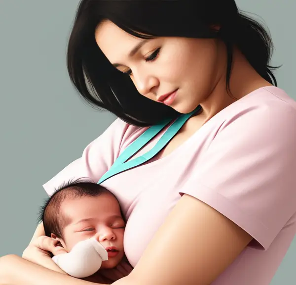 A woman is cradling a newborn baby.