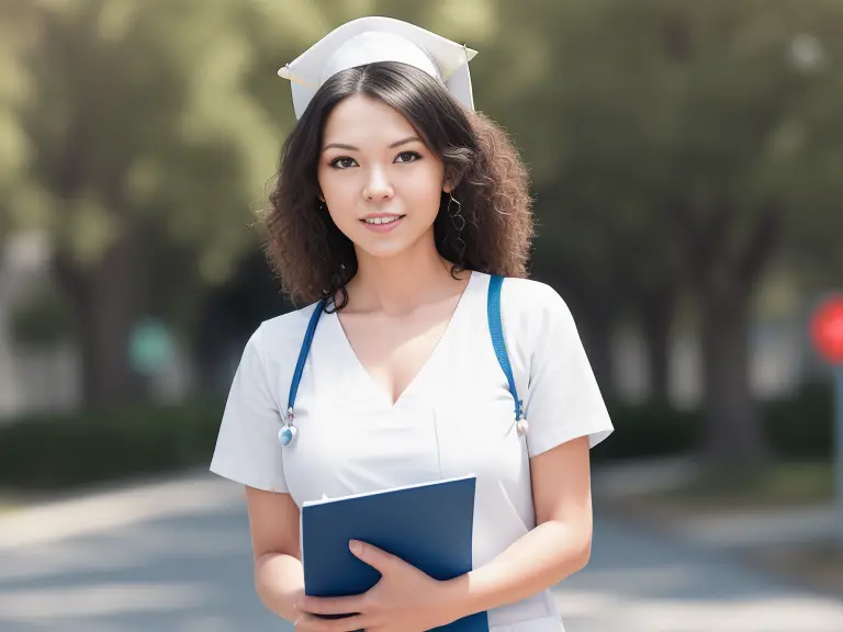 A female nurse standing on a street holding a document folder, contemplating alternative career paths without a nursing license.