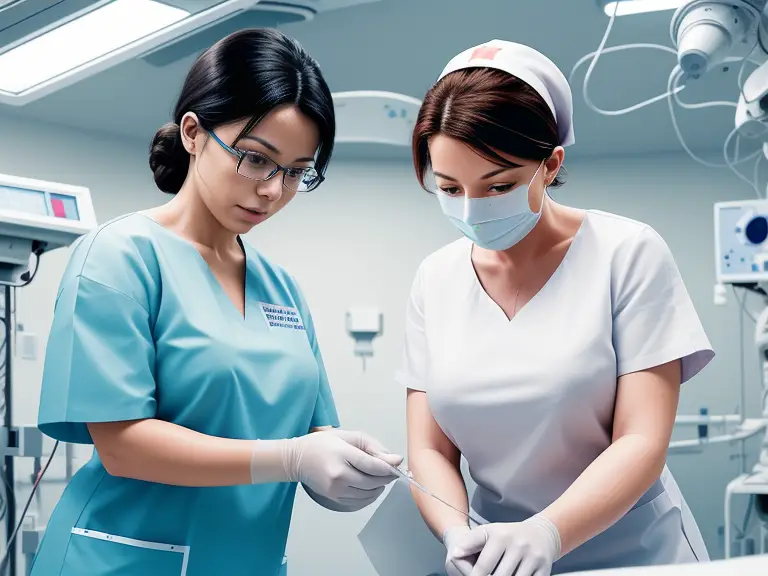 Two nurses working in an operating room.