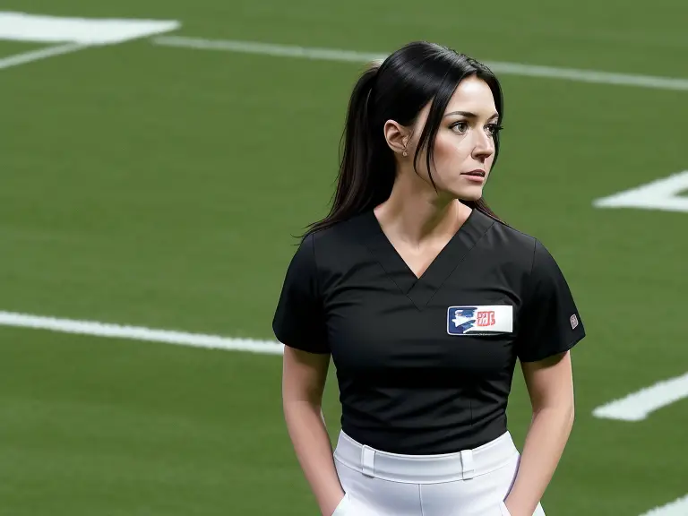 A female referee standing on a football field.