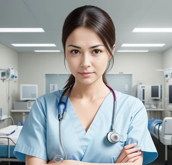 A ICU nurse standing in a hospital room.