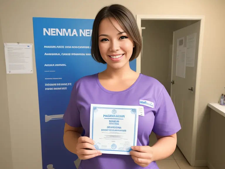 A woman holding a certificate in a purple shirt.