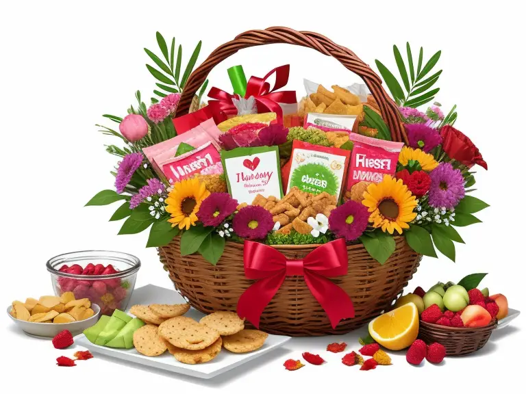 A wicker basket filled with fruit, cookies and crackers to be included in a Nurse Thank You Basket.