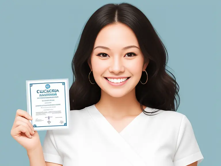 A young woman holding up a certificate after passing NCLEX.