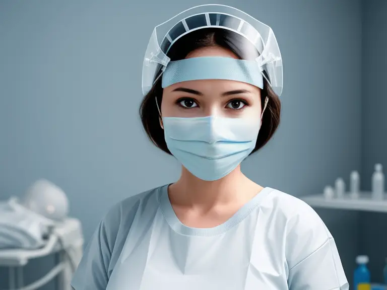 A female surgeon wearing a surgical mask, determined to facilitate safe medical procedures.