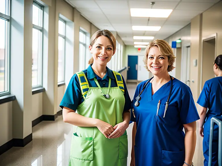 A nurse and a paramedic nurse wearing scrubs and standing in a hallway at the same time.