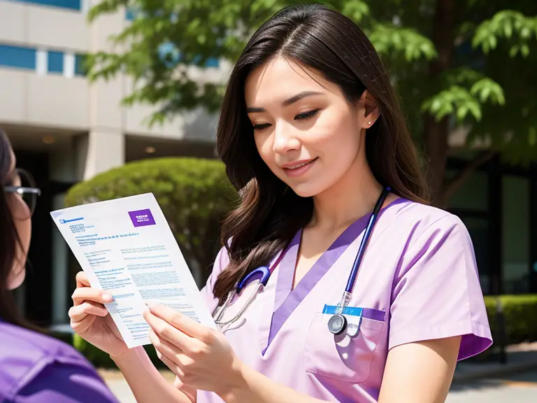 A nurse is holding a document in front of a group of people while discussing the effectiveness of Kaplan for NCLEX preparation.